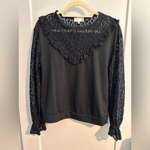 Re/done Black Lace Sleeve Sweatshirt